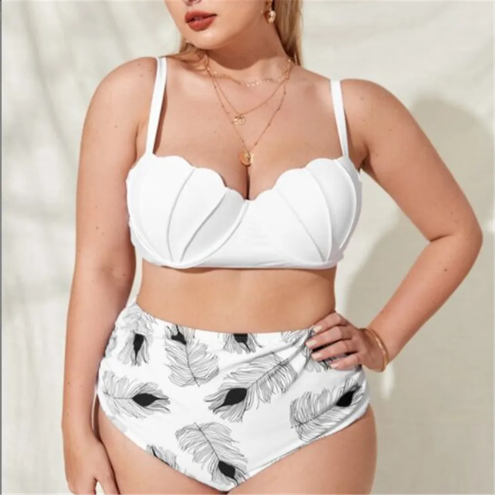 

2022 Plus Size Bikini Shell Shape Print Two-Piece Swimsuit High Waist Swimwear Women's Summer Beachwear Swimsuit Women 2 Pieces