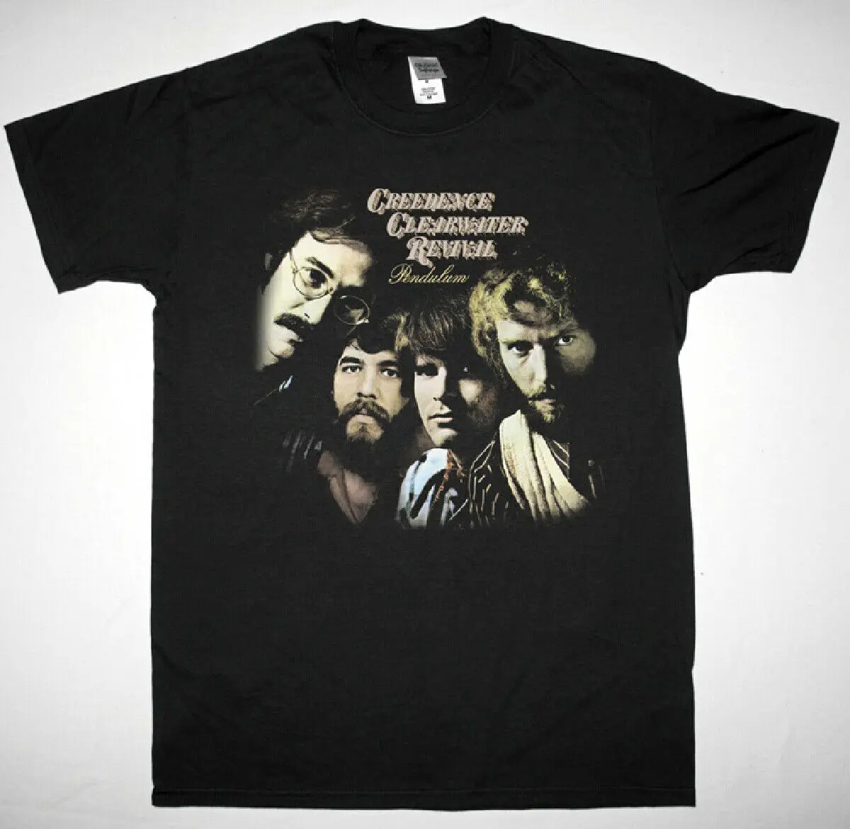 

CREEDENCE CLEARWATER REVIVAL PENDULUM 1970 BLACK T SHIRT CREAM STEPPENWOLF