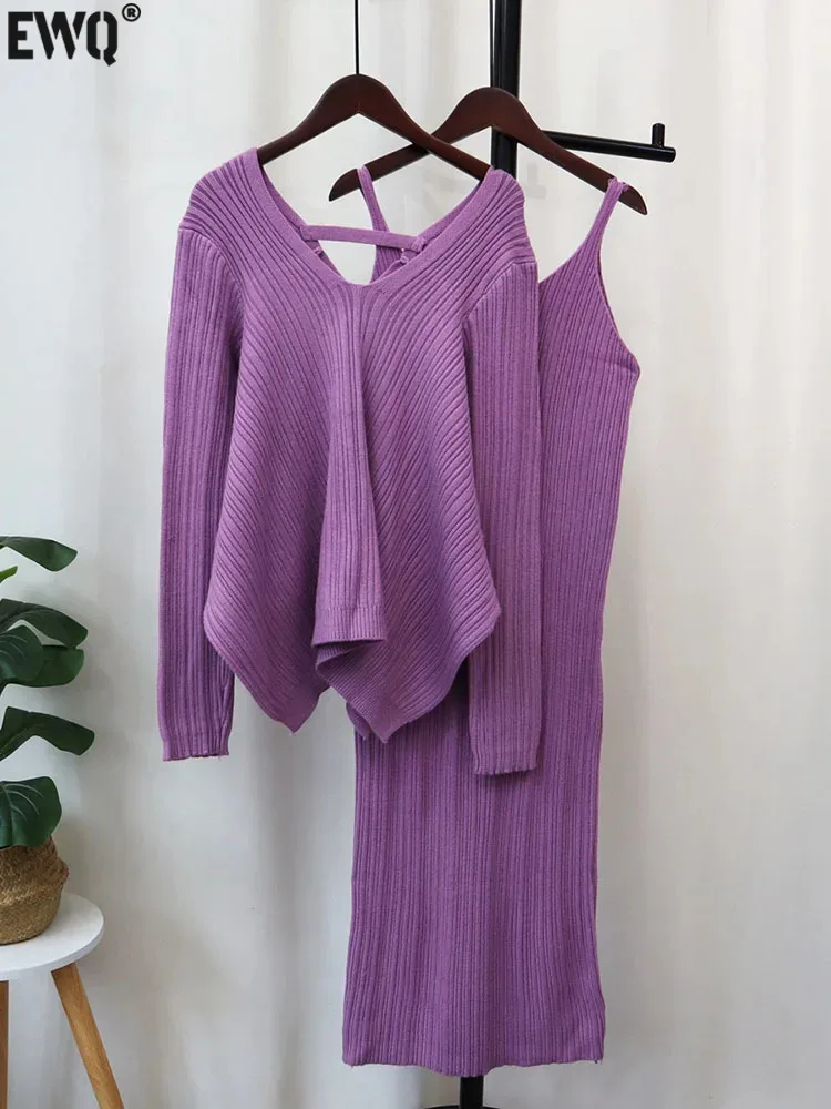 

Женское платье-двойка с V-образным вырезом, длинным рукавом