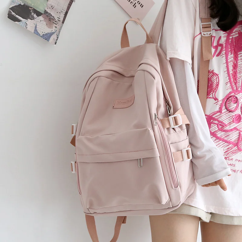 

Women Backpack Multi-Pocket Student Rucksack Female Travel Bag Nylon Solid Color Book Schoolbag For Teenage Girl Boys Satchel