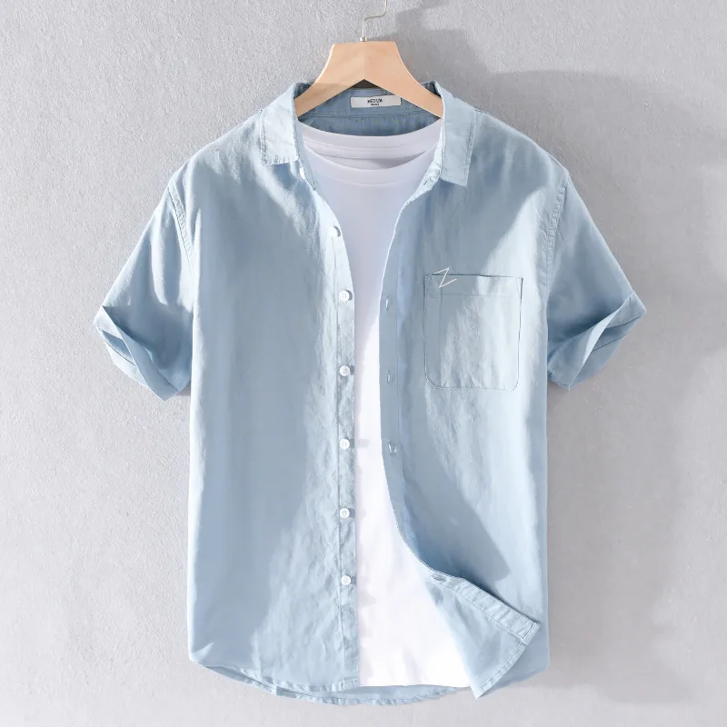 

Men Clothing 2022 Summer Cotton Linen Men's Shirts Casual Lapel Short Sleeve Tops Men's Streetwear Button Up Shirts