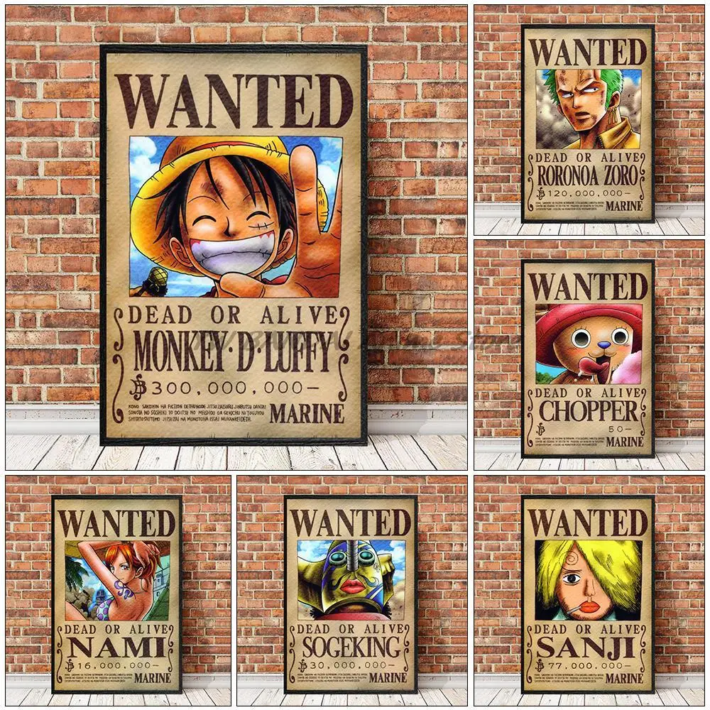 

Japanese anime figure one piece wanted poster Pictures Manga Cool luffy Canvas paintings Living Room Decoration affiche murale