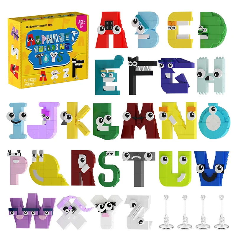 

BuildMoc Building Blocks Kit 26 Style Alphabet English Letters Lore (A-Z) Education Bricks Toys for Children Kid Christmas Gifts