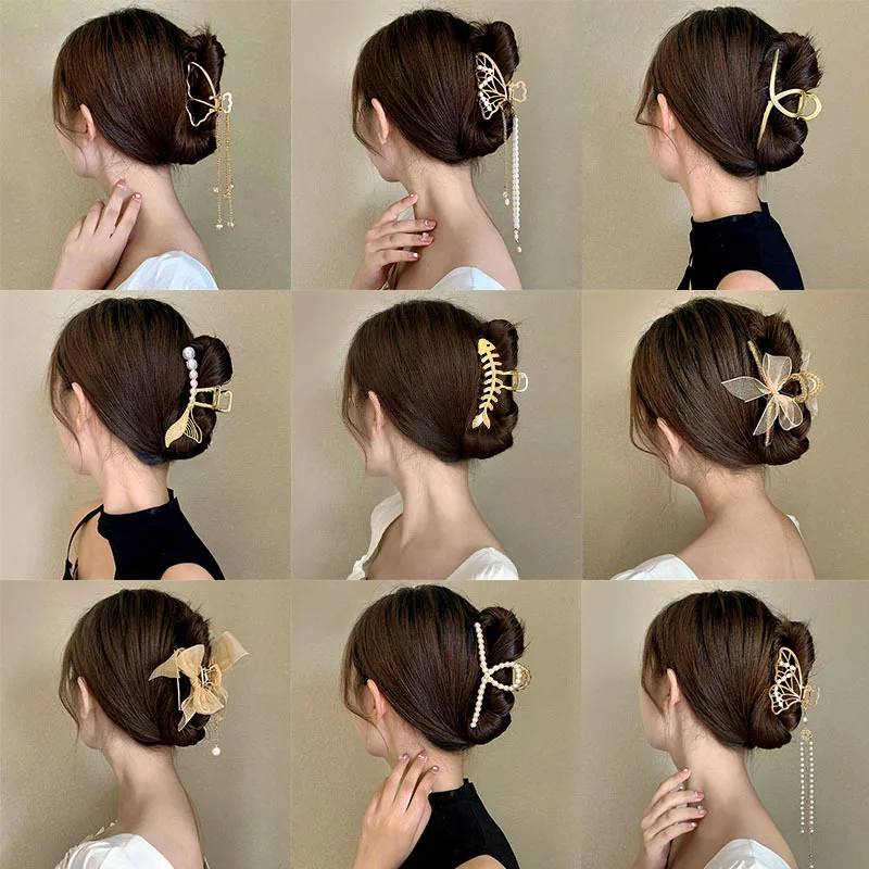 

2023 New French Style Metal Clip Women's Butterfly Tassel Hair Clip Red Back of Head Disc Hair Shark Clip Hair Scratch Hair Bow