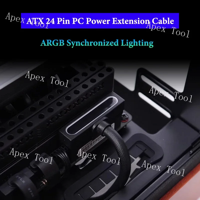 Фото ﻿      AIJS ATX 24-контактный удлинитель питания материнской платы с ARGB SYNC однолинейным соединением Шнур питания ПК 90 °     Дизайн №2