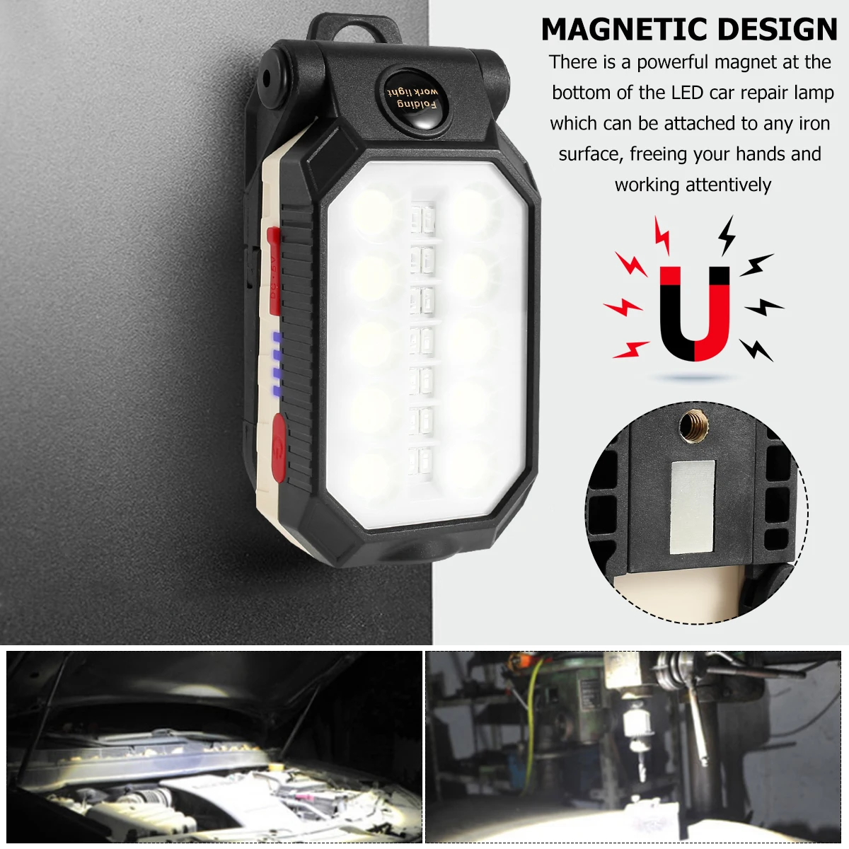 

New USB Rechargeable COB Work Light Portable LED Flashlight Adjustable IP68 Waterproof Camping Lantern Magnet Design