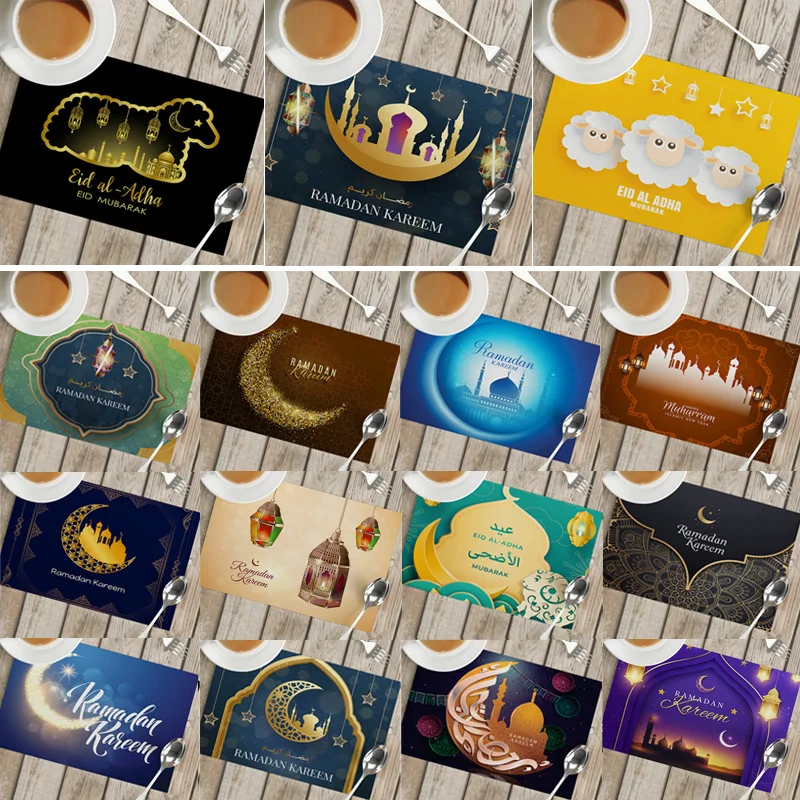 

EID Placemat Ramadan Mubarak Tableware Ramadan Kareem Decoration for Home EID Mubarak Gifts Muslim Islamic Party Supplies Favors