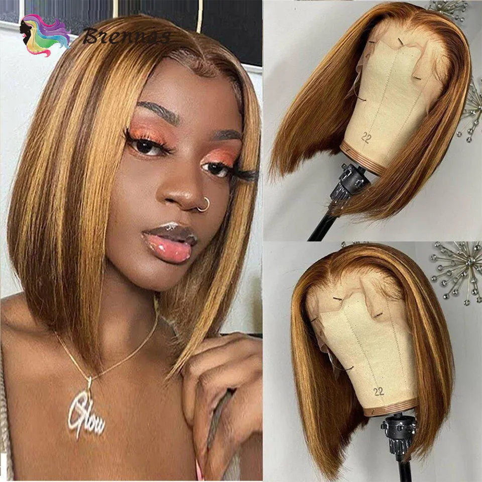 

Glueless Wigs Human Hair Pre Plucked Honey Blonde Straight Bob Wig 13x4 Brazilian Human Hair Bob Wigs For Women Natural Hairline