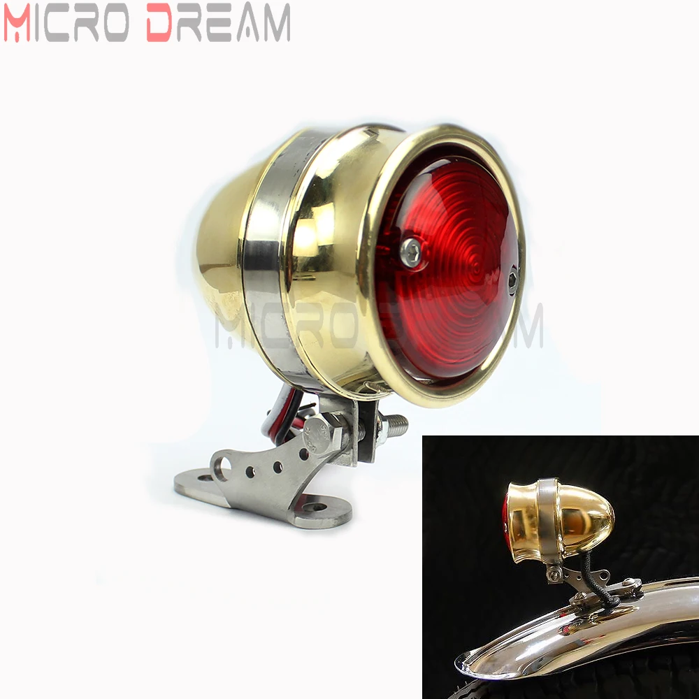

Brass Motorcycle Retro Tail Light For Harley Custom Cafe Racer Chropper Vintage Rear Stop Lamp Taillight w/ License Plate Lights