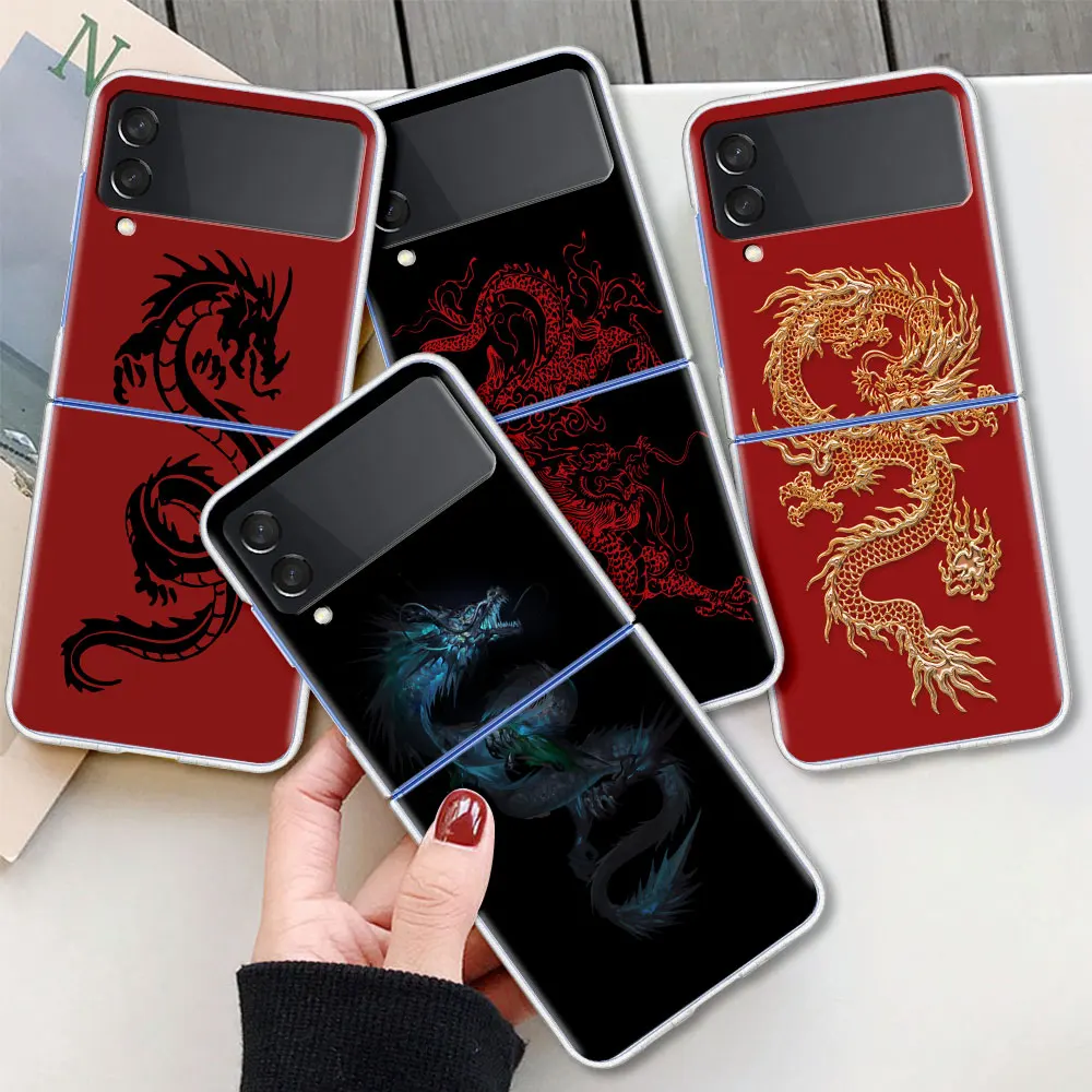 

Dragon Pattern For Samsung Galaxy Z Flip 3 Case Folding anti-fall for Samsung ZFlip3 Z Flip3 5G Transparent Protective Cover