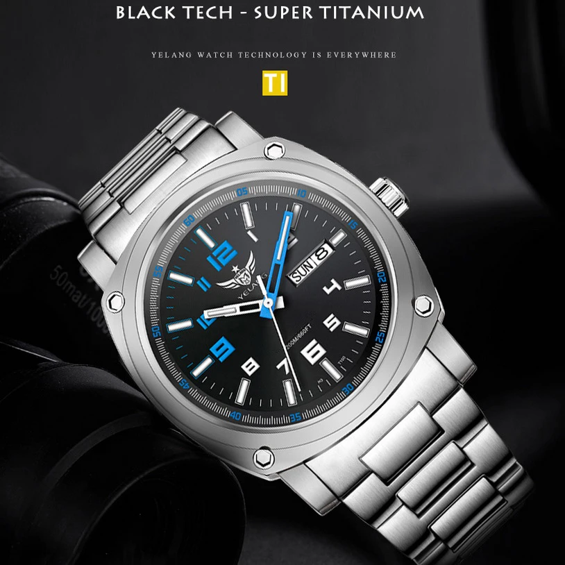 YELANG Мужские военные часы 43 5 мм Титановые спортивные автоматические механические