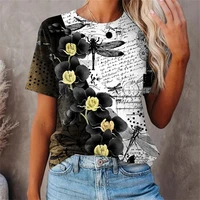new summer fashion womens t shirt botanical flower rose dragonfly 3d printing harajuku short sleeve tops o neck plus size 6xl