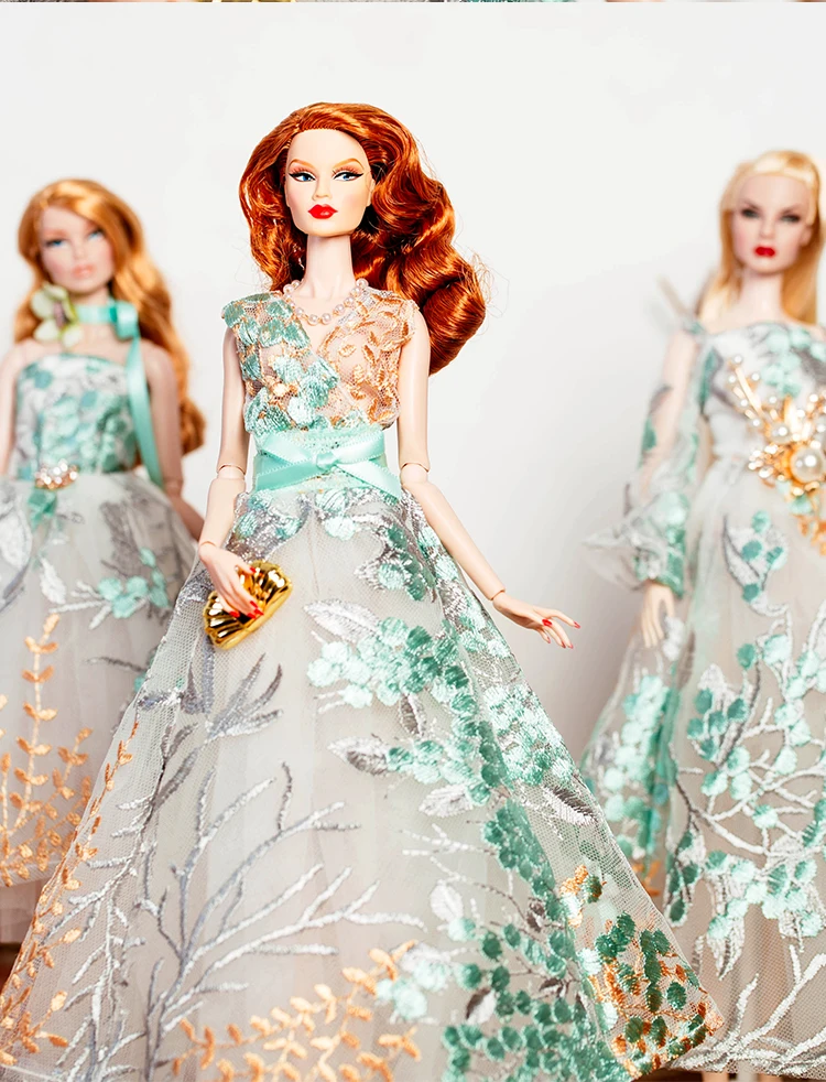 

Автономное платье ручной работы, аксессуары для кукол, вечернее зеленое платье, Одежда для куклы ST FR2 BB XXA3