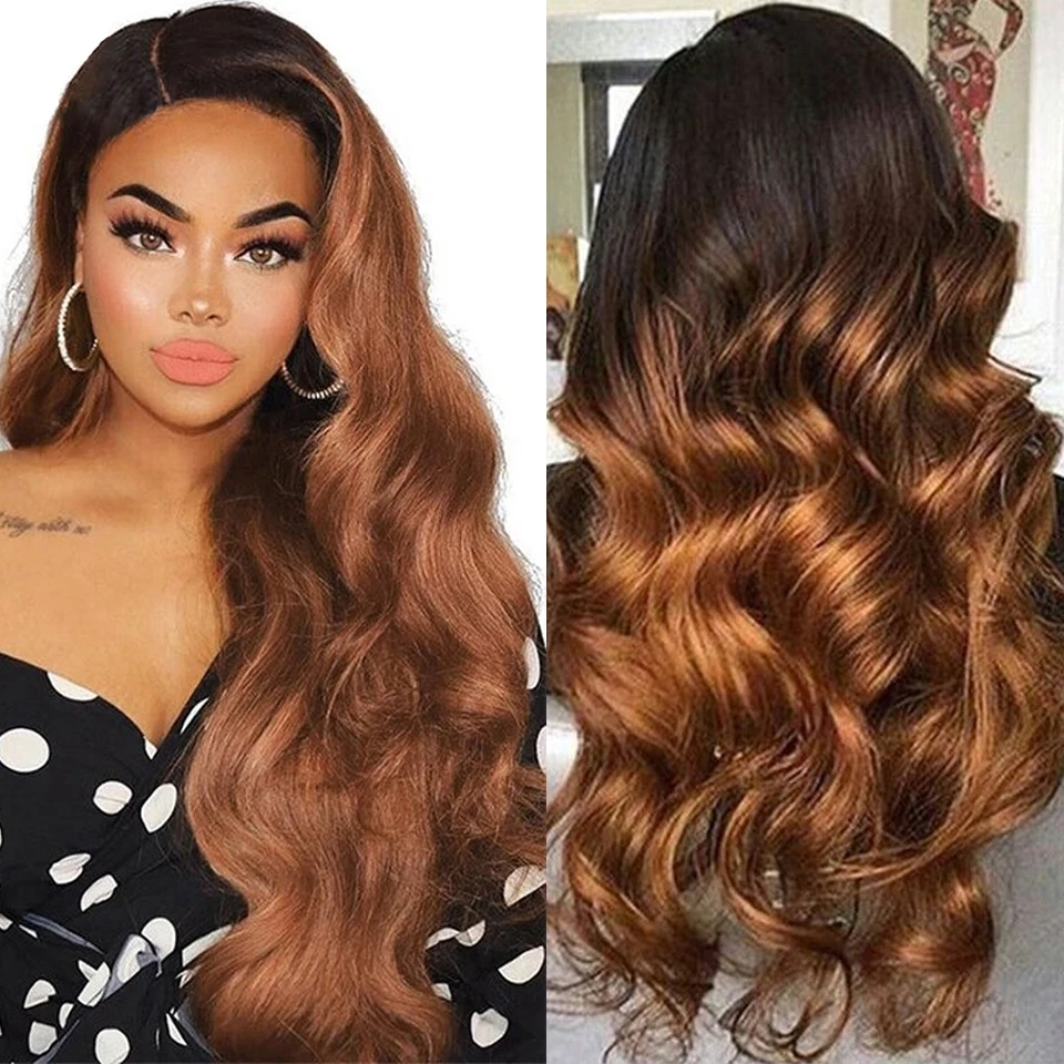 

T1B 30 Honey Blonde Body Wave Lace Front Human Hair Wigs For Women 13x4 Brown Highlight HD Lace Frontal Wig Pre Plucked Remy