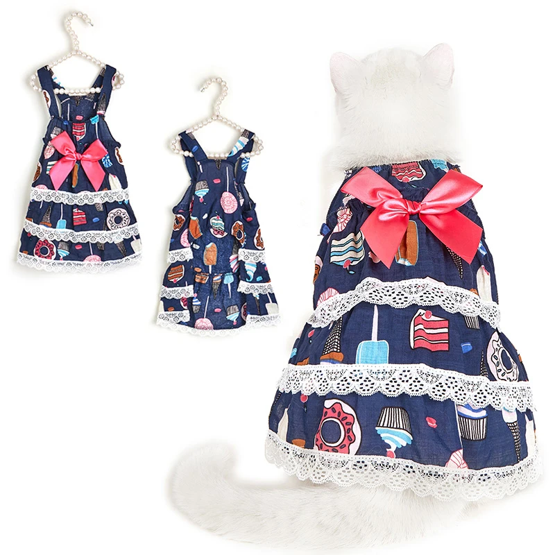 

Юбка для домашних животных в стиле принцессы, летняя одежда для собак, дышащая юбка для домашних животных, сетчатая Одежда с бантом и принто...