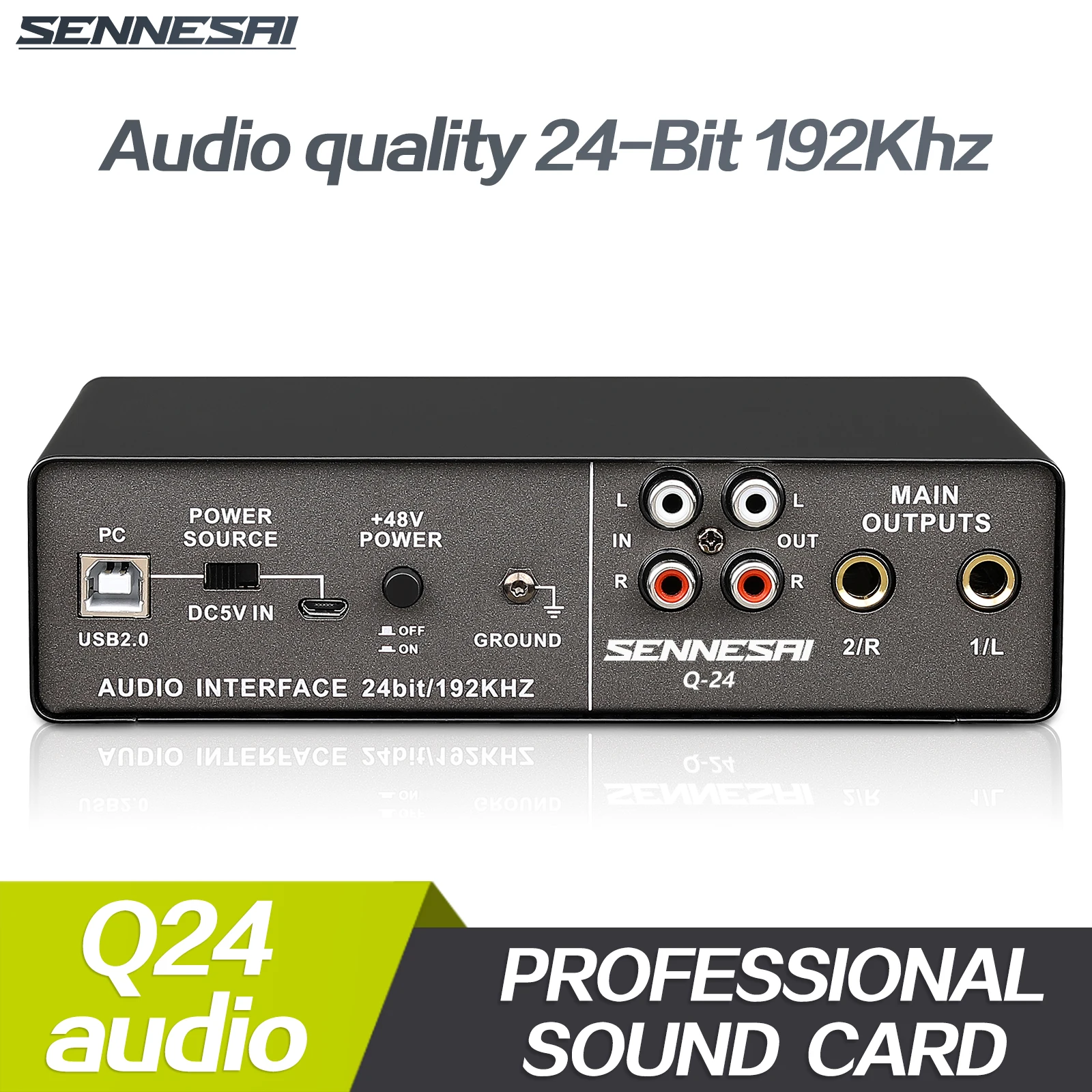 SENNESAI Q24 Audio Interface Sound Card with Monitoring,Electric Guitar Live Recording Singing Equipment Professional For Studio