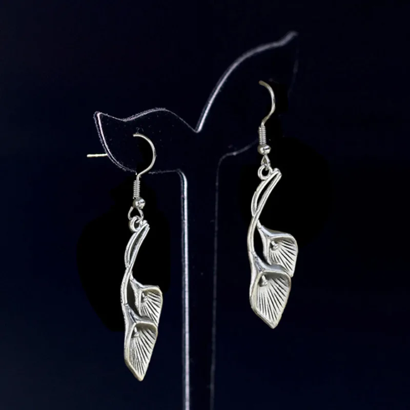 

1Pair Gypsy Retro Minimalism Calla Lily Flower Leaves Dangle Earring Silver Color Metal Hook Earrings For Women Jewelry Gifts