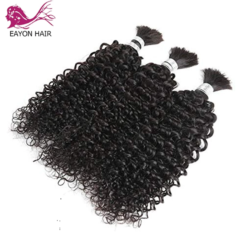 Indian Curly Bulk Human Hair For Braiding 1/3 Pcs Tight Curly No Weft Bulk Hair Bundles Full To Bottom Extensions Color #1#2#4