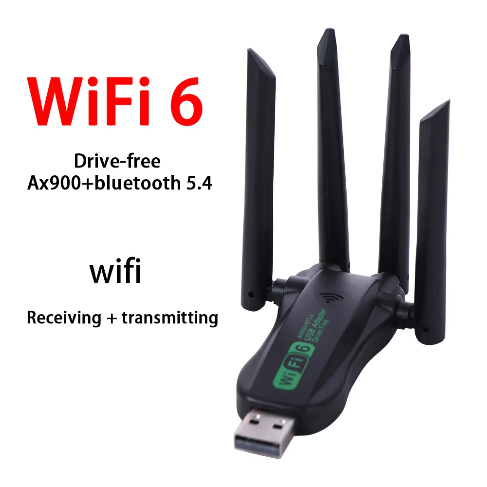 Фото USB-адаптер AX900 Dual Band WiFi6 с 4 антеннами, Bluetooth 5.4, 900 Мбит/с, Wi-Fi донгл, USB-интерфейс, без драйверов, беспроводная сетевая карта №4