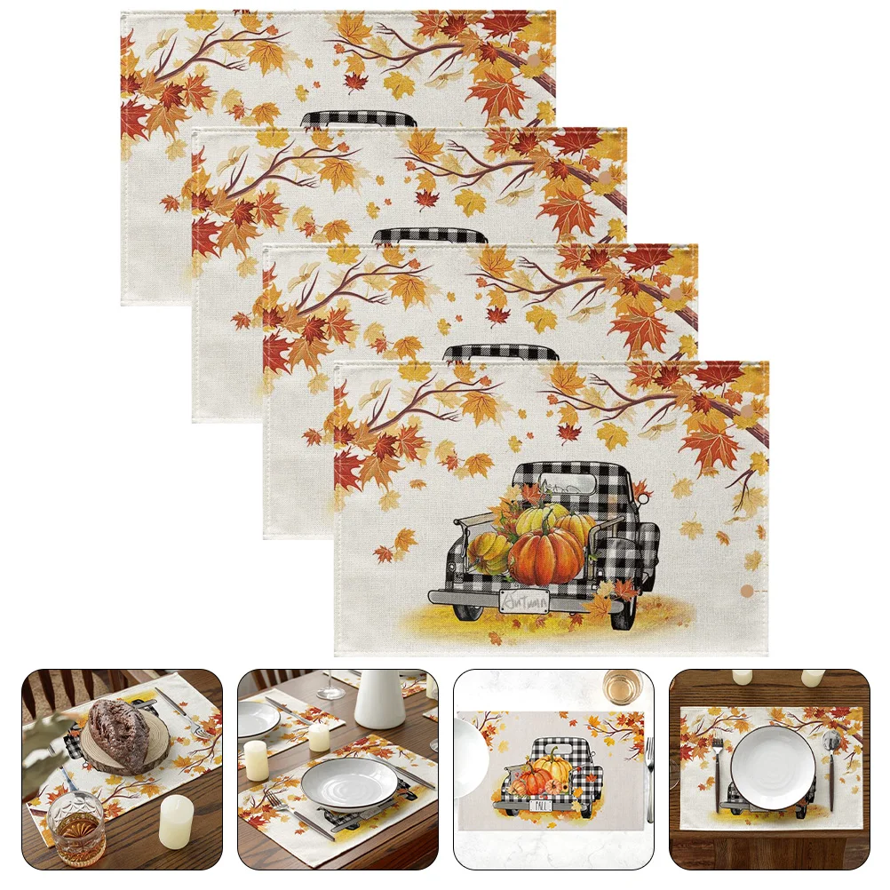 

4Pcs Home Dinner Decoration Polyester Mats Pumpkin Table Mat Insulation Mats