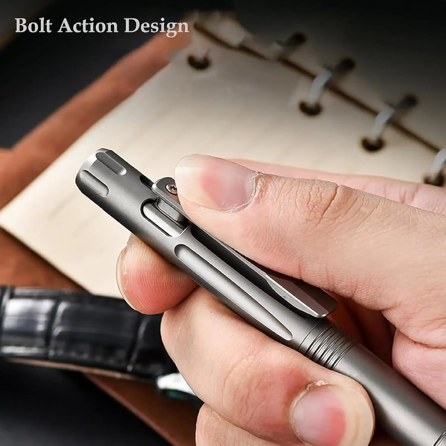 Фото Ручка-роллер FEGVE Hamans Titanium Bolt Action с клипом для кармана, многоразовая, компактная №4