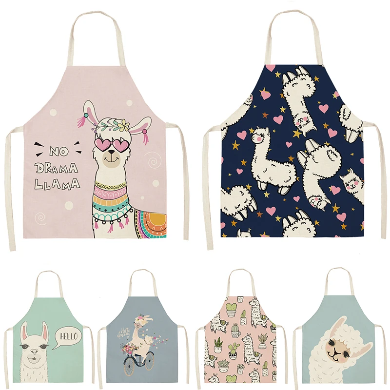

Cartoon Animal Style Kawaii Apron Cleaning Pinafore Watercolor Alpaca Pattern Kitchen Aprons For Women Half Bibs Home Custom Bib