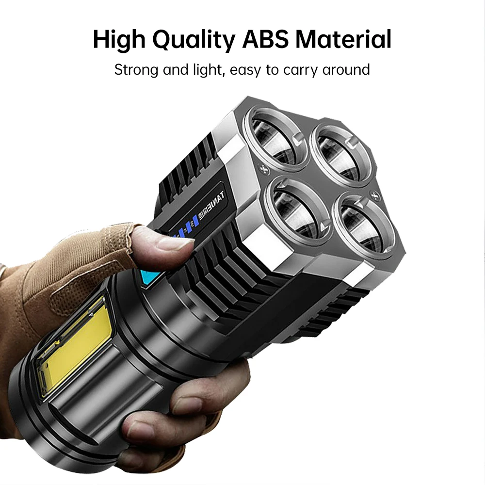 Фонарик высокой мощности с 4 светодиодами перезаряжаемый от USB уличный