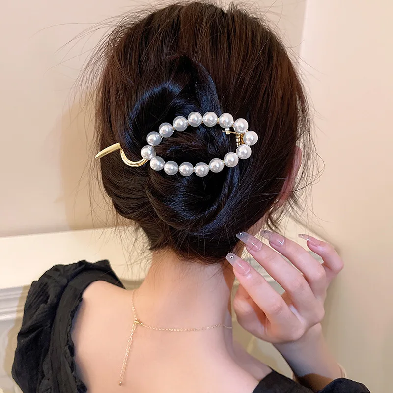 

Net Red New Pearl Oval Hair Clip Ins Style Versatile Temperament Back Head 8-pin Fashion Personality Simple Accessories