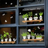 small fresh plant potted shop glass door window sticker coffee shop decorative wall sticker