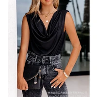 womens bodysuits womens sexy pleated sleeveless v neck off shoulder bodysuits summer solid color slash neck loose bodysuits