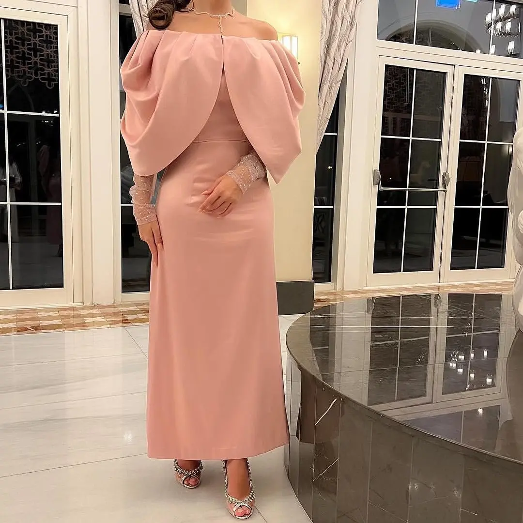 

VD Elegant Party Saudi Arabia Women Wear Dresses Evening Bateau Neck Long Sleeves Prom Dress Ankle Length Formal Occasion Gowns