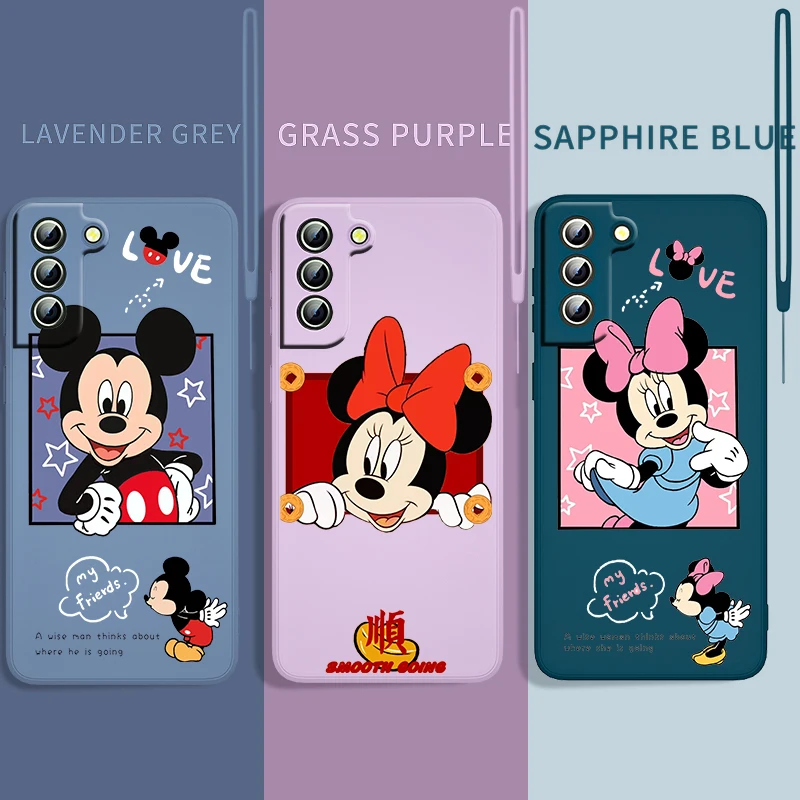 

Disney Mickey Minnie Mouse For Samsung Galaxy S22 S21 S20 FE S10 Note 20 10 Plus Lite Ultra Liquid Silicone Soft Rope Phone Case