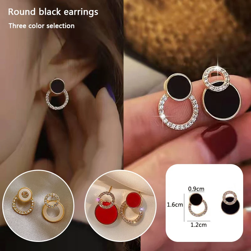 

Женские серьги, асимметричные круглые полые круглые черные серьги-гвоздики, аксессуары для женщин