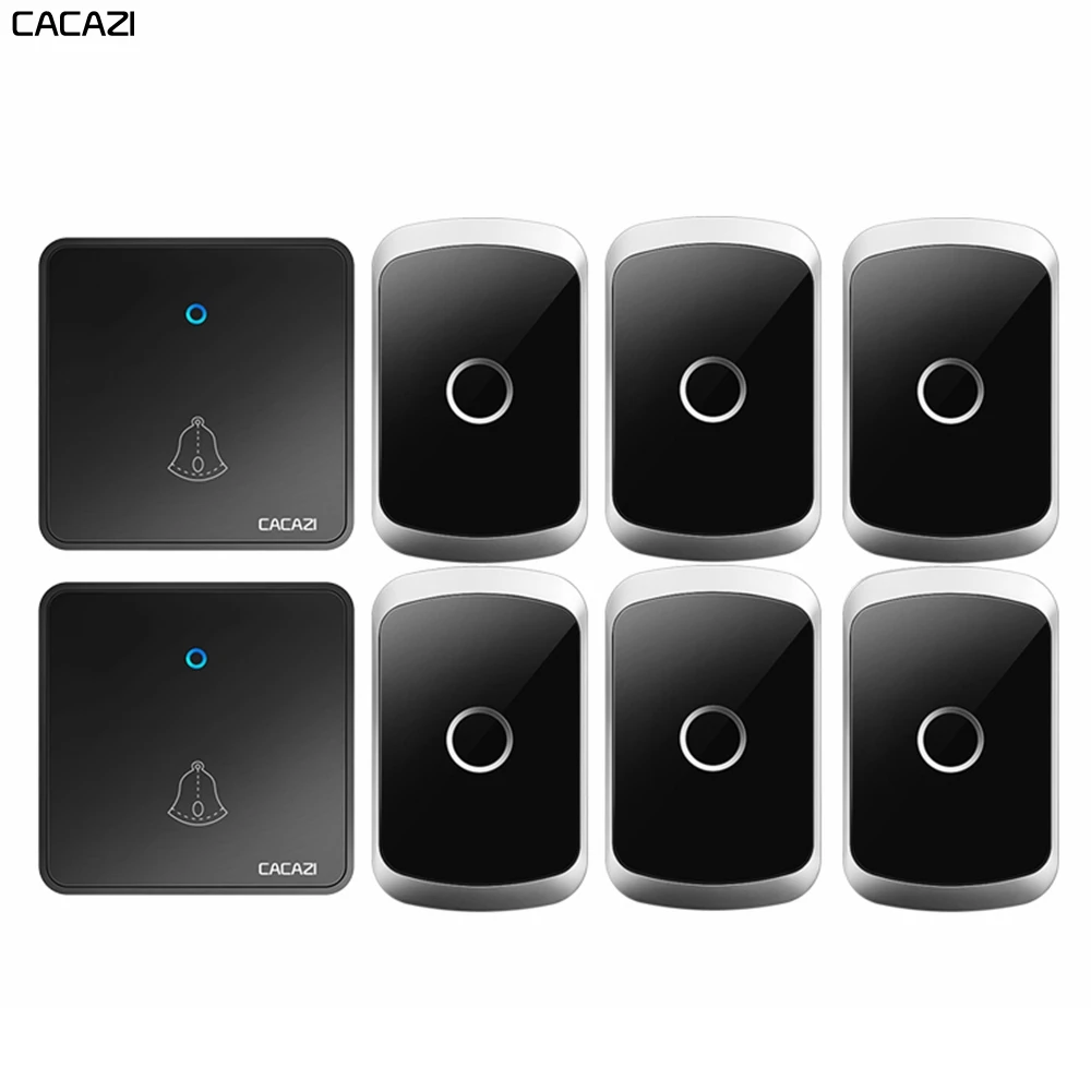 

CACAZI Home Wireless Doorbell Waterproof 300M Remote CR2032 Battery 60 Ring 0-110DB Chime US EU UK Plug 2 Transmitter 6 Receiver