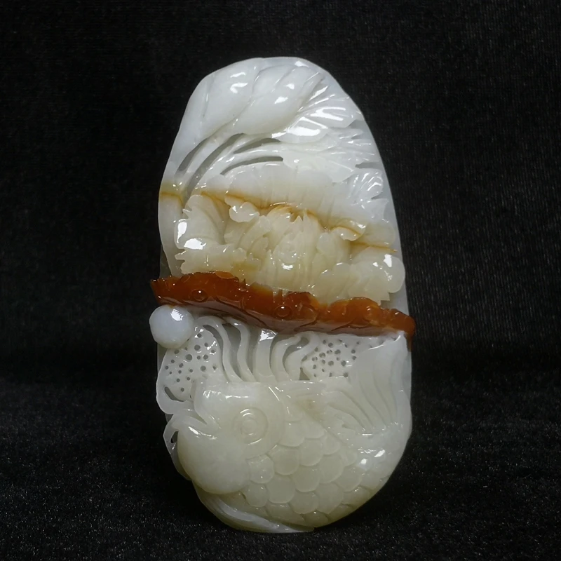 

100% натуральный китайский нефрит ручная работа резной изысканный кулон ожерелье цветок рыба подарок