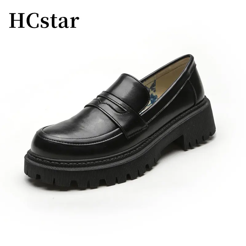 

Thick Platform Women Loafers Round Toe Chunky Heels Shoes Slip on Flat Shoes Ladies Black Moccasins Espadrilles Zapatos De Mujer