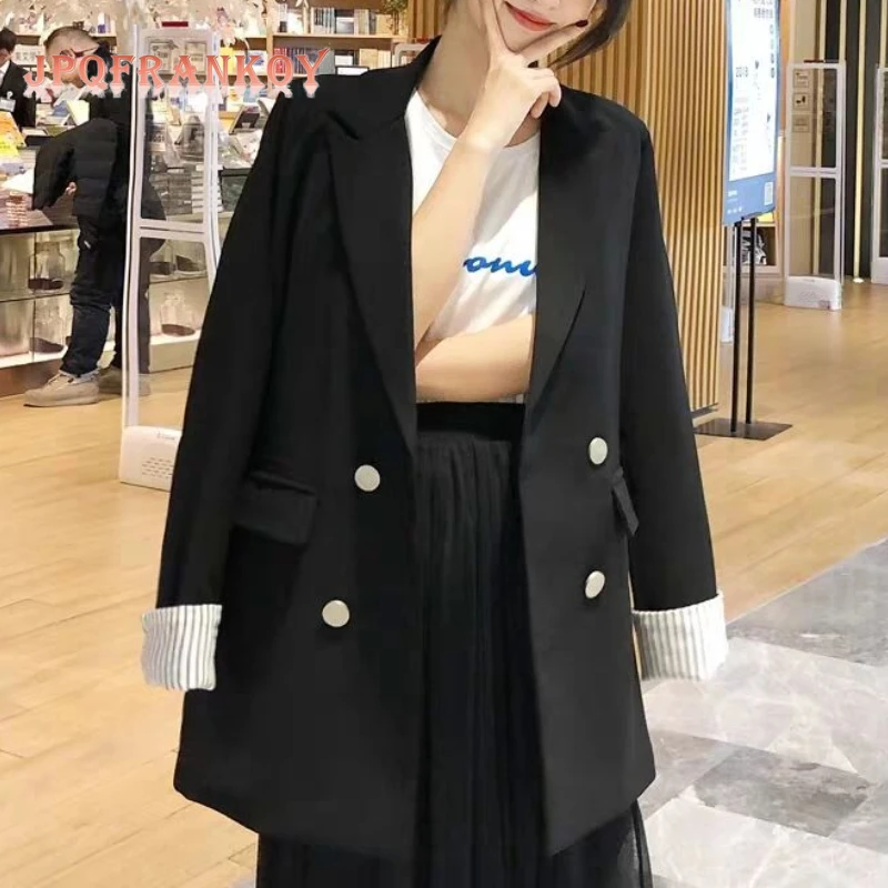 

[JPQF] Suit New 2022 Spring and Autumn Korean Version Loose Long Commuter Fashion Women's Casual Joker Striped Suit Jacket S-XXL