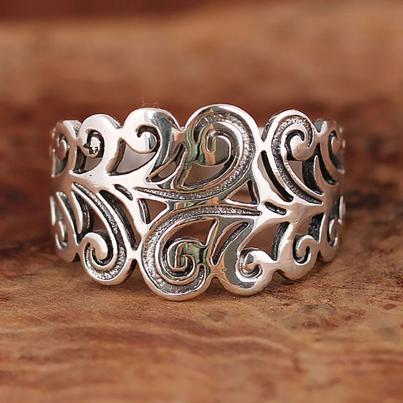 

New Vintage Hollow Carved Silver Color Rings for Women Simple Curly Leaves Personalized Party Fashion Jewelry Accessories