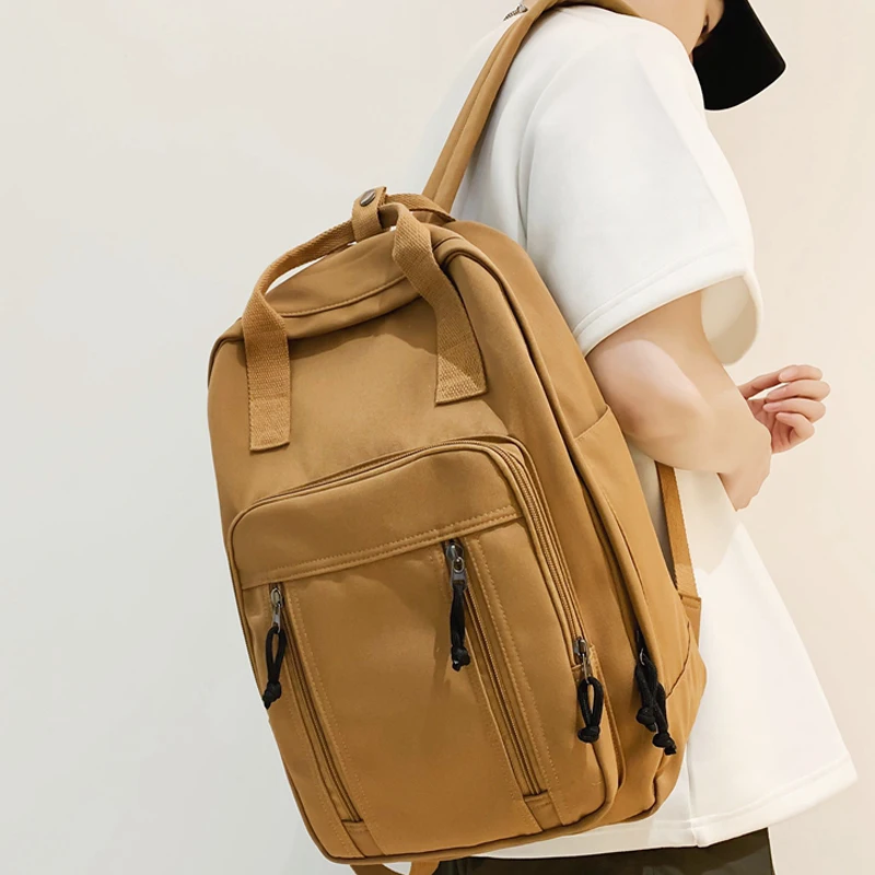 

Solid Color Canvas Men Backpack For Women College Student Vintage Laptop Bag Portable Lady Travel Backpack Fashion Schoolbag