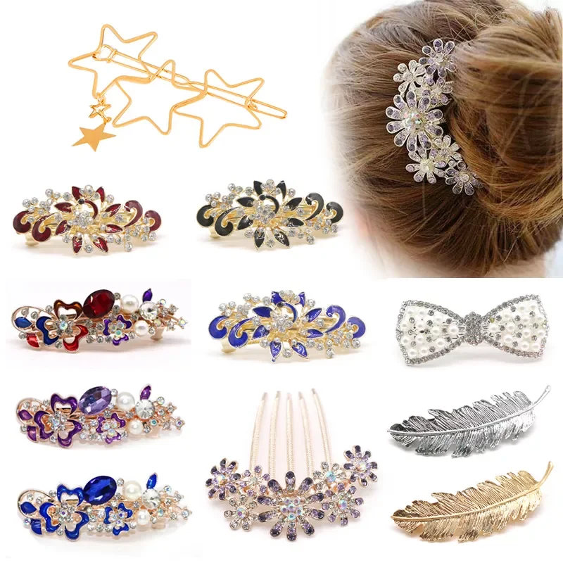 

1pcs Fashion Crystal Flower Hairpin Metal Hair Clips Comb Pin for Women Female Hairclips Hair Comb Hair Accessories Styling Tool
