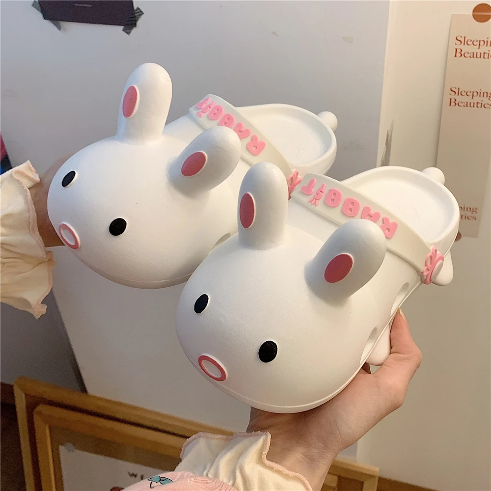 

Women Men Cartoon Cute Animals Slippers Indoor Bathroom Anti-Slip Hosue Slippers White Platform Slippers Funny Rabbits Shoes