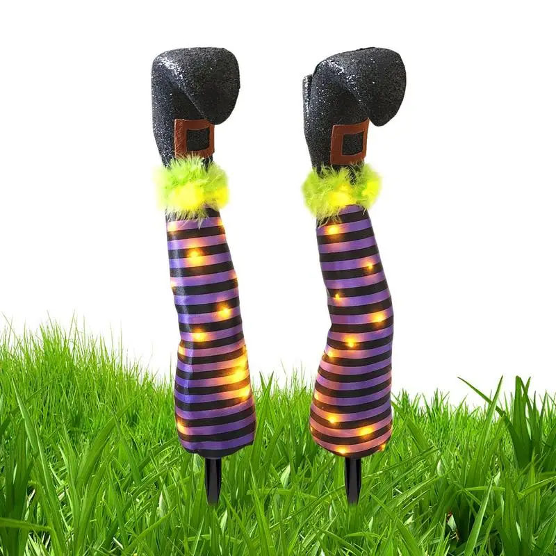 

2pcs Halloween Evil Witch Legs Vivid Halloween Legs Stakes With Lights For Patios Yards Bedrooms Lawn Halloween Party Decoration
