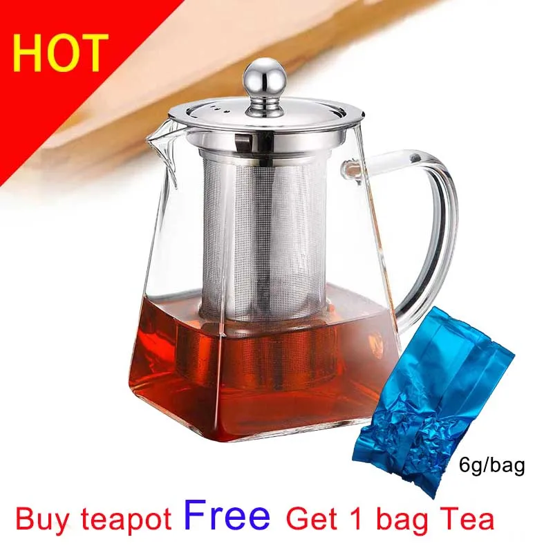 

Heat Resistant Glass Teapot With Stainless Steel Infuser Heated Container Tea Pot Good Clear Kettle Square Filter Baskets