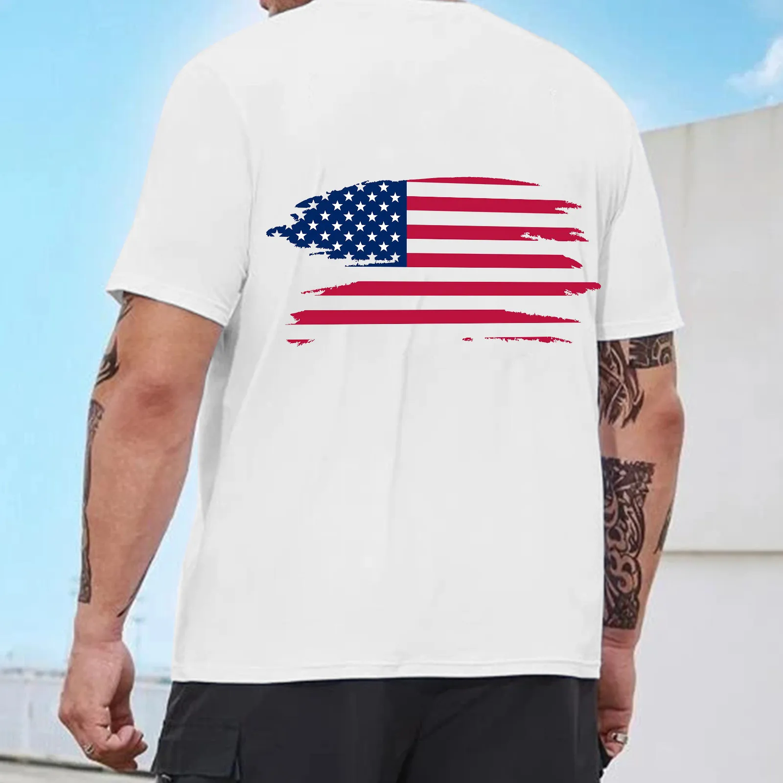 

Футболка мужская с принтом американского флага, белая рубашка с двойным боковым принтом, патриотическая с короткими рукавами, уличная одежда, 4 июля