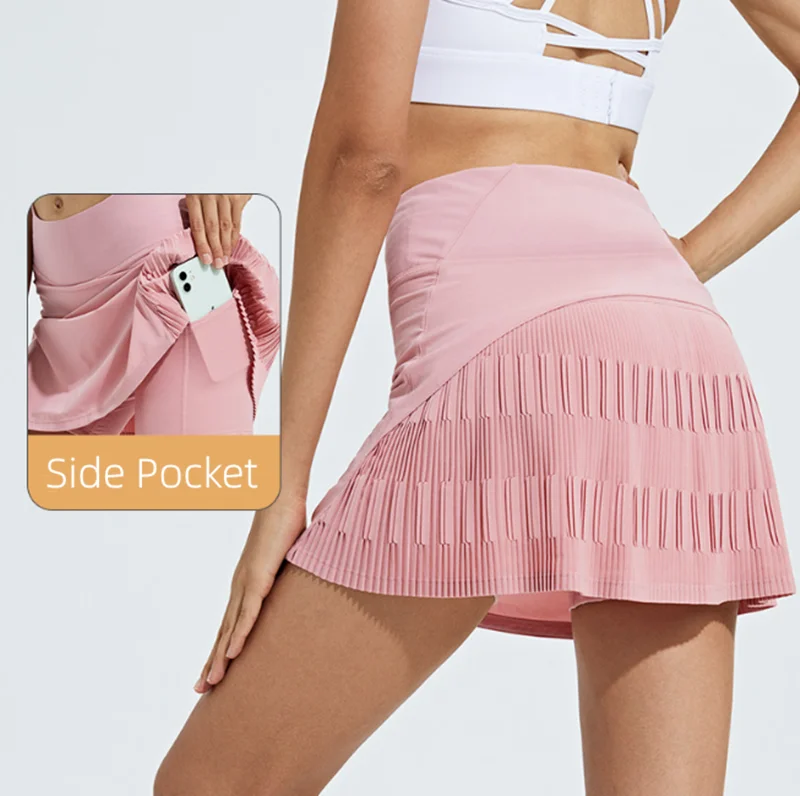 

LULU YOU WANT Fake Two Pieces Tennis Skirt Yoga Shorts for Women Workout Running Sports Size Pocket Pleated Breathable Skirt