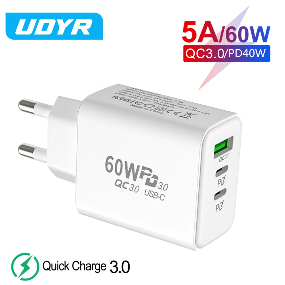 

Устройство зарядное сетевое с USB-портом и поддержкой быстрой зарядки, 60 Вт