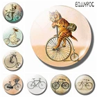Милый Кот с магнитом на холодильник для велосипеда, стеклянный кабошон, винтажный мультяшный велосипед, магнитные наклейки на холодильник, украшение для дома