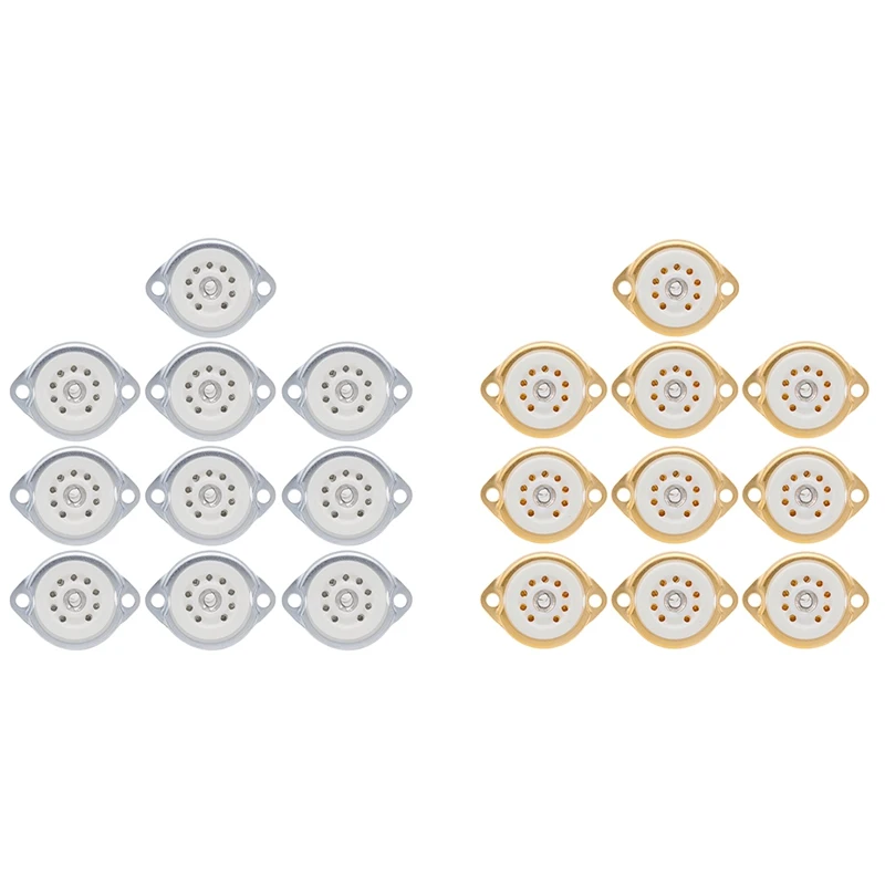

10PCS GZC9-F B9A New 9Pin Plated Tube Sockets Ceramic Base Suitable For 12Ax7/12Au7/12AT7