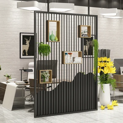

Modern black storage screen stainless steel partition entrance light luxury entrance dining room office shelter wall