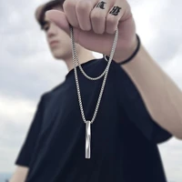 2021 fashion new black rectangle pendant necklace men trendy simple stainless steel spiral chain men necklace jewelry gift